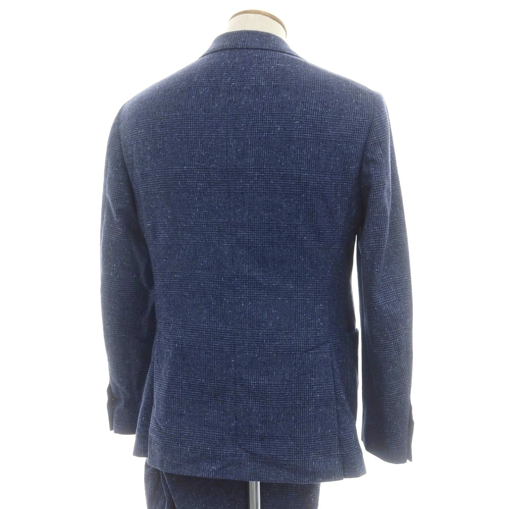 【中古】ブルネロクチネリ Brunello Cucinelli ウールカシミヤ チェック 3つボタンスーツ ネイビーブルー【 上46/下44 】【 状態ランクC 】【 メンズ 】