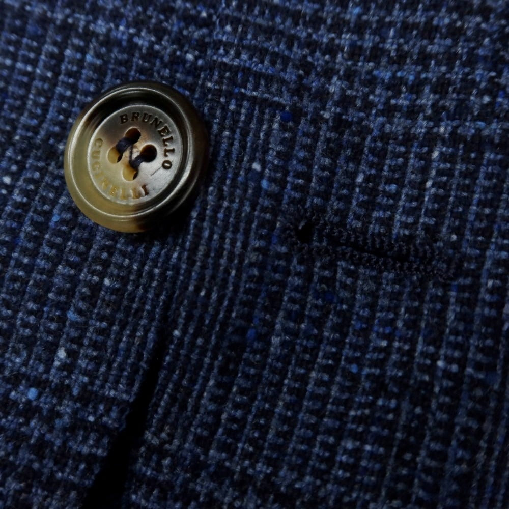 【中古】ブルネロクチネリ Brunello Cucinelli ウールカシミヤ チェック 3つボタンスーツ ネイビーブルー【 上46/下44 】【 状態ランクC 】【 メンズ 】