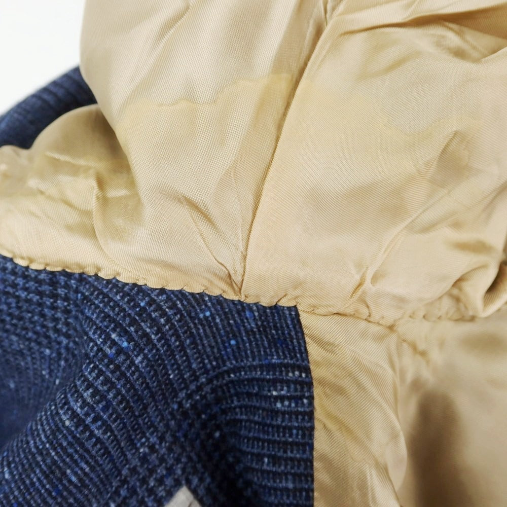 【中古】ブルネロクチネリ Brunello Cucinelli ウールカシミヤ チェック 3つボタンスーツ ネイビーブルー【 上46/下44 】【 状態ランクC 】【 メンズ 】