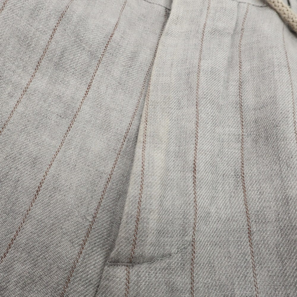 【中古】ブルネロクチネリ Brunello Cucinelli リネン ストライプ 3つボタンスーツ ライトグレーxブラウン【 上46/下44 】【 状態ランクC 】【 メンズ 】