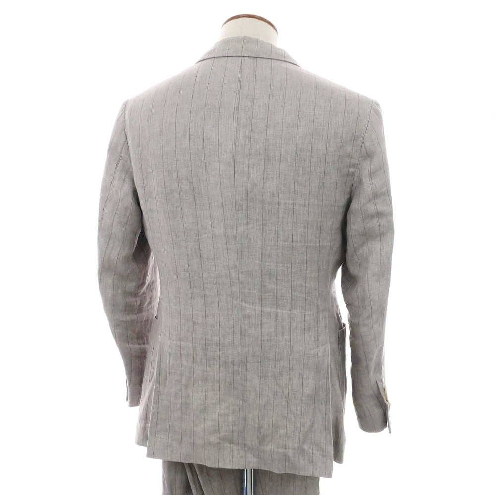 【中古】ブルネロクチネリ Brunello Cucinelli リネン ストライプ 3つボタンスーツ ライトグレーxブラウン【 上46/下44 】【 状態ランクC 】【 メンズ 】