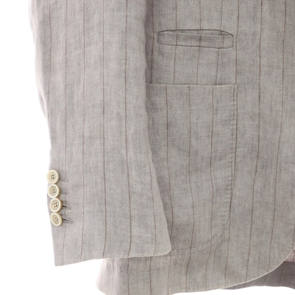 【中古】ブルネロクチネリ Brunello Cucinelli リネン ストライプ 3つボタンスーツ ライトグレーxブラウン【 上46/下44 】【 状態ランクC 】【 メンズ 】