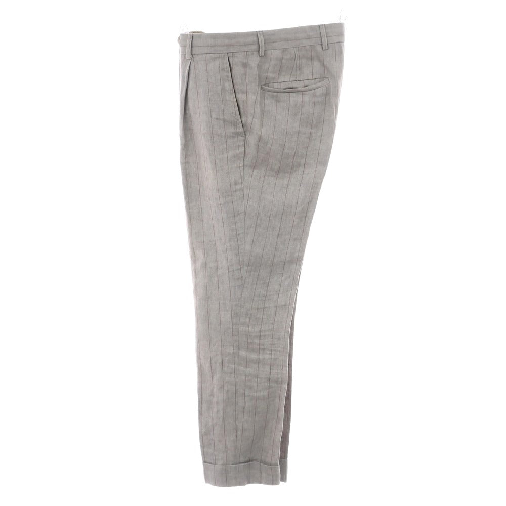 【中古】ブルネロクチネリ Brunello Cucinelli リネン ストライプ 3つボタンスーツ ライトグレーxブラウン【 上46/下44 】【 状態ランクC 】【 メンズ 】