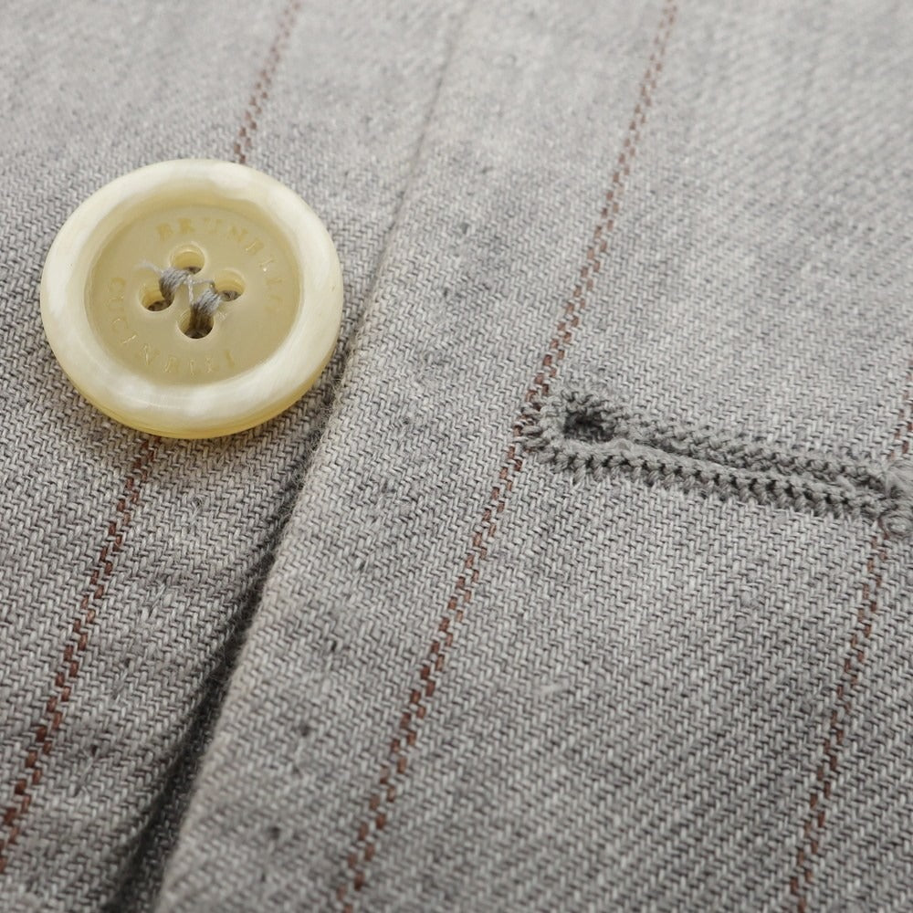 【中古】ブルネロクチネリ Brunello Cucinelli リネン ストライプ 3つボタンスーツ ライトグレーxブラウン【 上46/下44 】【 状態ランクC 】【 メンズ 】