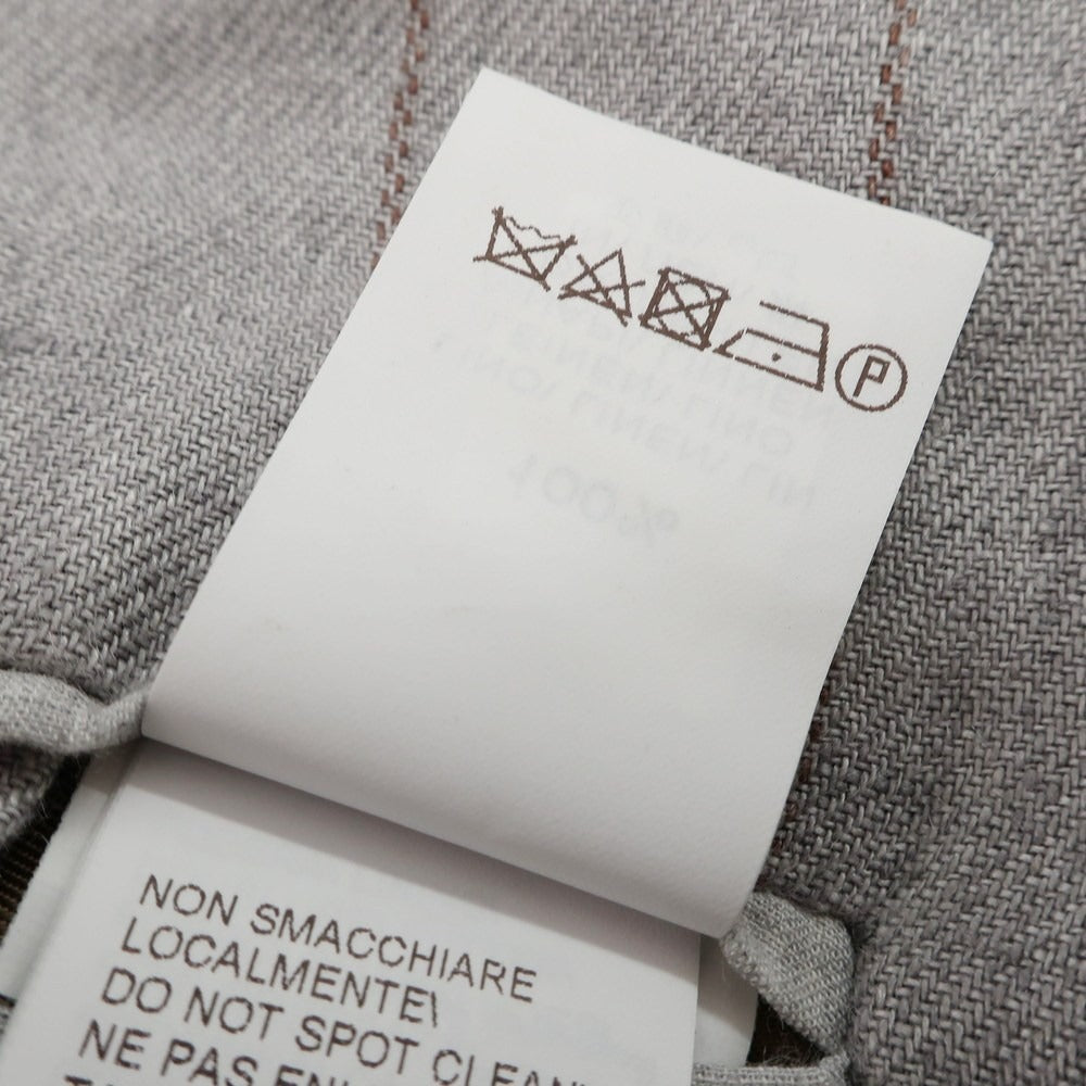 【中古】ブルネロクチネリ Brunello Cucinelli リネン ストライプ 3つボタンスーツ ライトグレーxブラウン【 上46/下44 】【 状態ランクC 】【 メンズ 】
