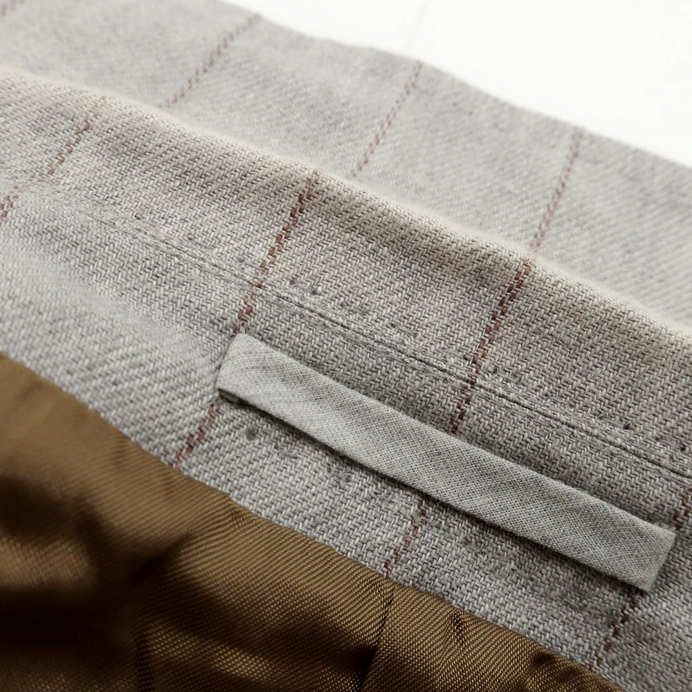 【中古】ブルネロクチネリ Brunello Cucinelli リネン ストライプ 3つボタンスーツ ライトグレーxブラウン【 上46/下44 】【 状態ランクC 】【 メンズ 】