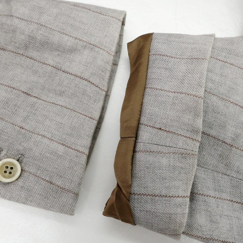 【中古】ブルネロクチネリ Brunello Cucinelli リネン ストライプ 3つボタンスーツ ライトグレーxブラウン【 上46/下44 】【 状態ランクC 】【 メンズ 】