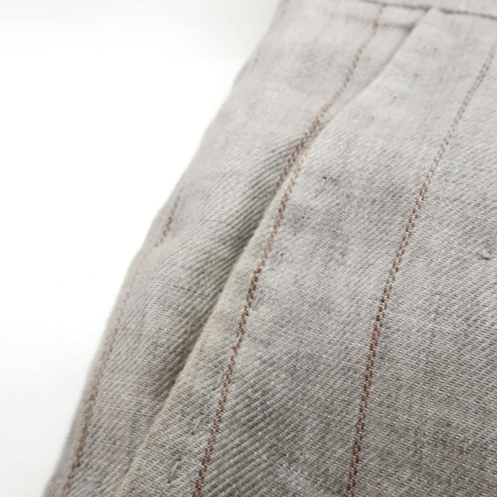 【中古】ブルネロクチネリ Brunello Cucinelli リネン ストライプ 3つボタンスーツ ライトグレーxブラウン【 上46/下44 】【 状態ランクC 】【 メンズ 】