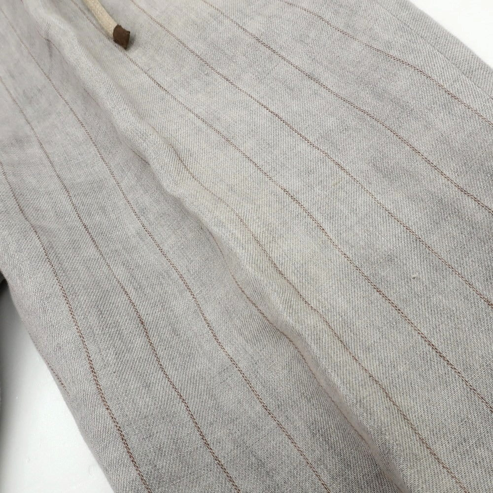 【中古】ブルネロクチネリ Brunello Cucinelli リネン ストライプ 3つボタンスーツ ライトグレーxブラウン【 上46/下44 】【 状態ランクC 】【 メンズ 】