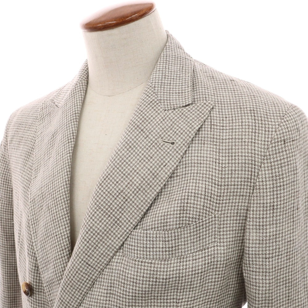【中古】ブルネロクチネリ Brunello Cucinelli リネン ハウンドトゥース柄 ダブルスーツ グレージュxホワイト【 46 】【 状態ランクC 】【 メンズ 】