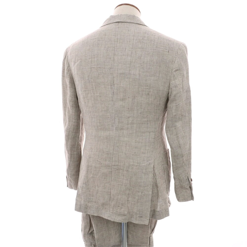 【中古】ブルネロクチネリ Brunello Cucinelli リネン ハウンドトゥース柄 ダブルスーツ グレージュxホワイト【 46 】【 状態ランクC 】【 メンズ 】
