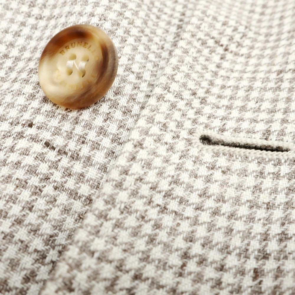 【中古】ブルネロクチネリ Brunello Cucinelli リネン ハウンドトゥース柄 ダブルスーツ グレージュxホワイト【 46 】【 状態ランクC 】【 メンズ 】