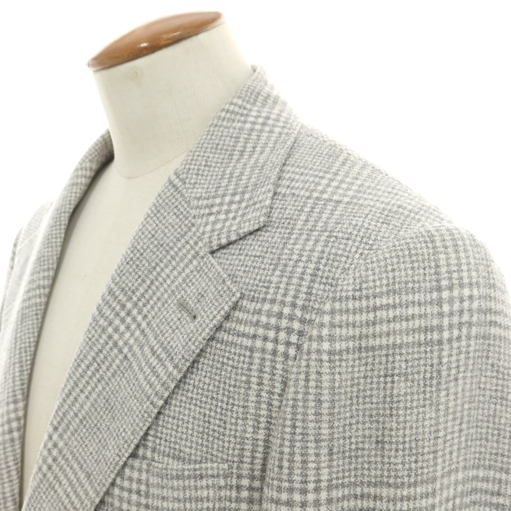 【中古】ブルネロクチネリ Brunello Cucinelli ウールシルクカシミヤ チェック 3つボタンスーツ ライトグレーxホワイト【 48 】【 状態ランクC 】【 メンズ 】