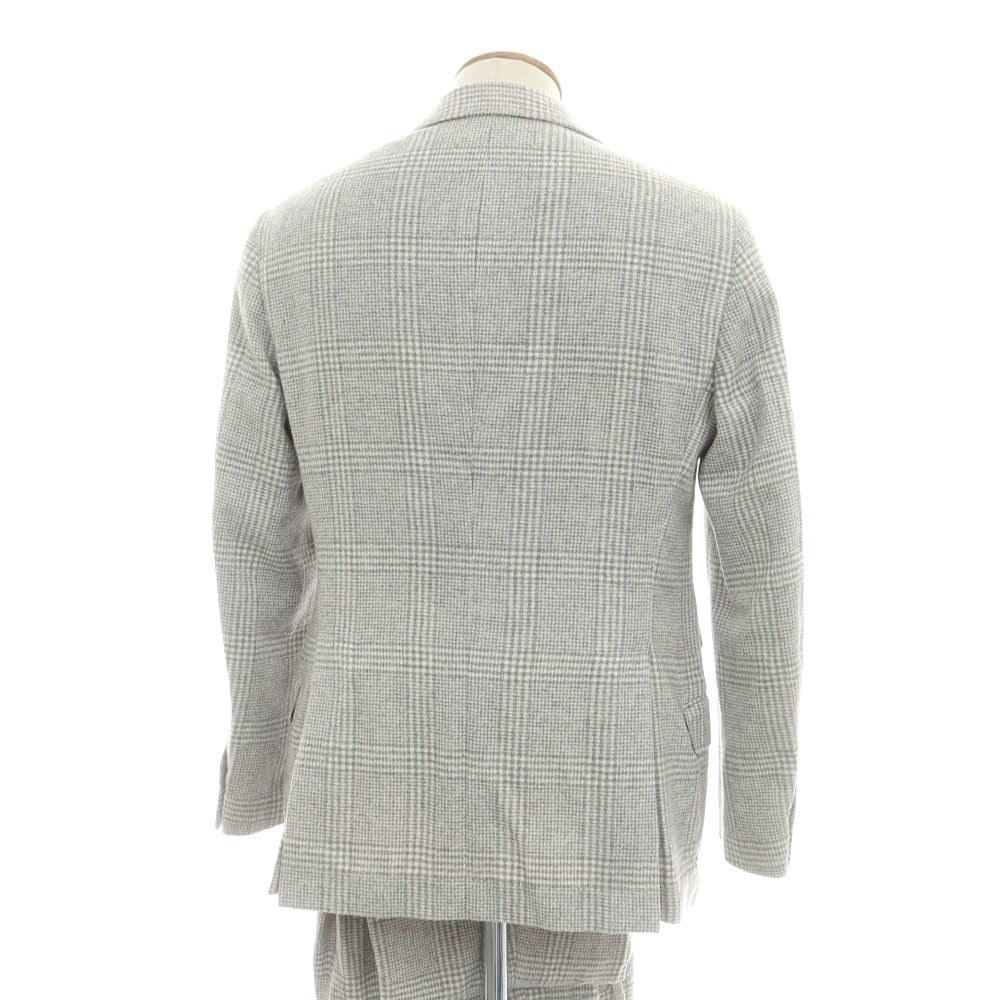 【中古】ブルネロクチネリ Brunello Cucinelli ウールシルクカシミヤ チェック 3つボタンスーツ ライトグレーxホワイト【 48 】【 状態ランクC 】【 メンズ 】