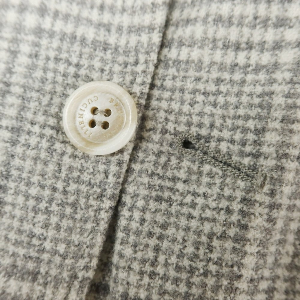 【中古】ブルネロクチネリ Brunello Cucinelli ウールシルクカシミヤ チェック 3つボタンスーツ ライトグレーxホワイト【 48 】【 状態ランクC 】【 メンズ 】