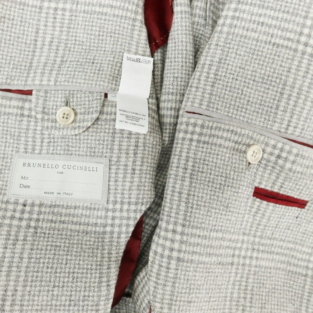 【中古】ブルネロクチネリ Brunello Cucinelli ウールシルクカシミヤ チェック 3つボタンスーツ ライトグレーxホワイト【 48 】【 状態ランクC 】【 メンズ 】