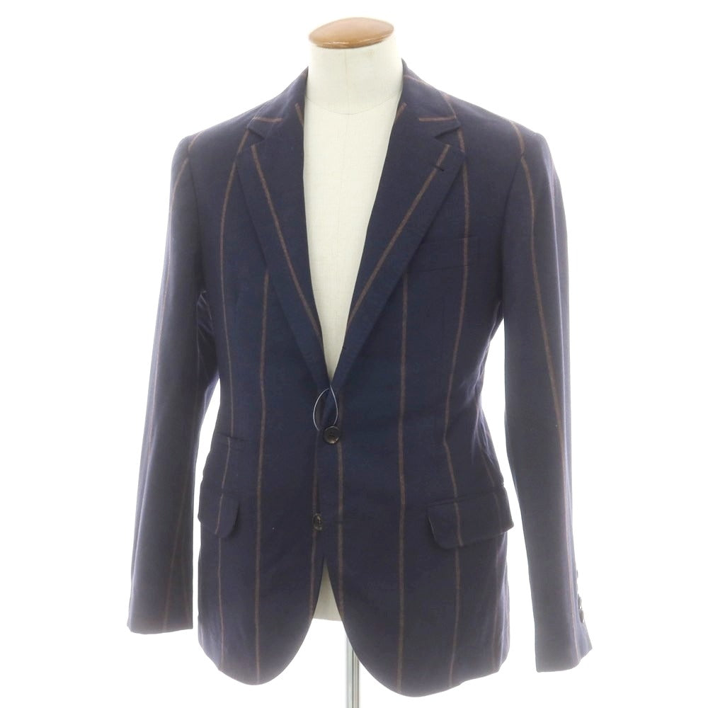 【中古】ブルネロクチネリ Brunello Cucinelli ウールシルクカシミヤ ストライプ テーラードジャケット ネイビーxブラウン【 46 】【 状態ランクC 】【 メンズ 】