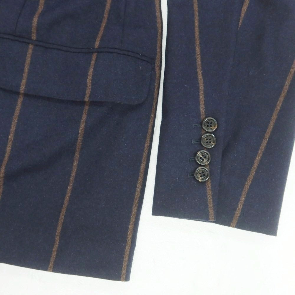 【中古】ブルネロクチネリ Brunello Cucinelli ウールシルクカシミヤ ストライプ テーラードジャケット ネイビーxブラウン【 46 】【 状態ランクC 】【 メンズ 】