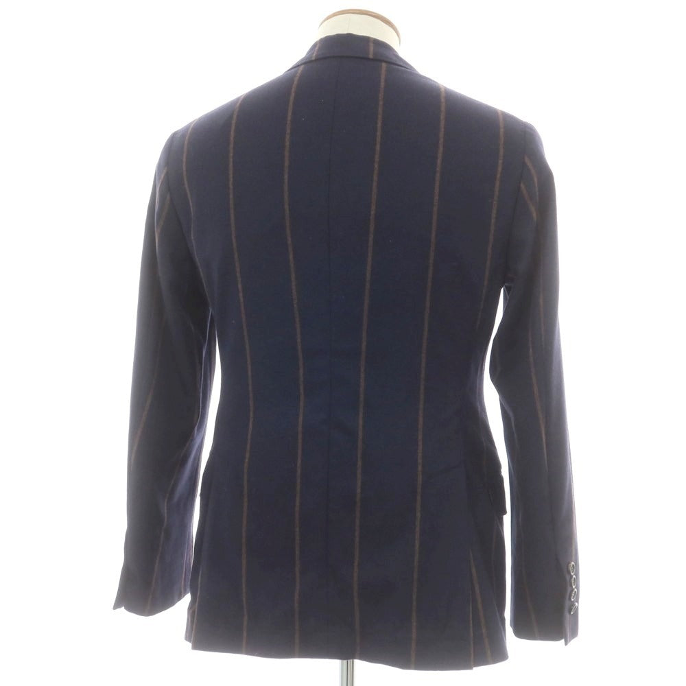 【中古】ブルネロクチネリ Brunello Cucinelli ウールシルクカシミヤ ストライプ テーラードジャケット ネイビーxブラウン【 46 】【 状態ランクC 】【 メンズ 】