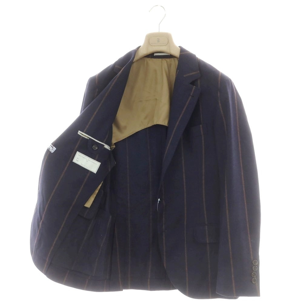 【中古】ブルネロクチネリ Brunello Cucinelli ウールシルクカシミヤ ストライプ テーラードジャケット ネイビーxブラウン【 46 】【 状態ランクC 】【 メンズ 】