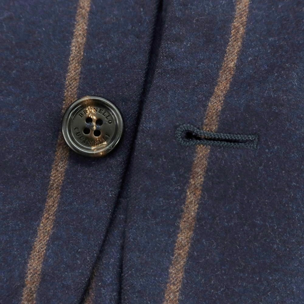 【中古】ブルネロクチネリ Brunello Cucinelli ウールシルクカシミヤ ストライプ テーラードジャケット ネイビーxブラウン【 46 】【 状態ランクC 】【 メンズ 】