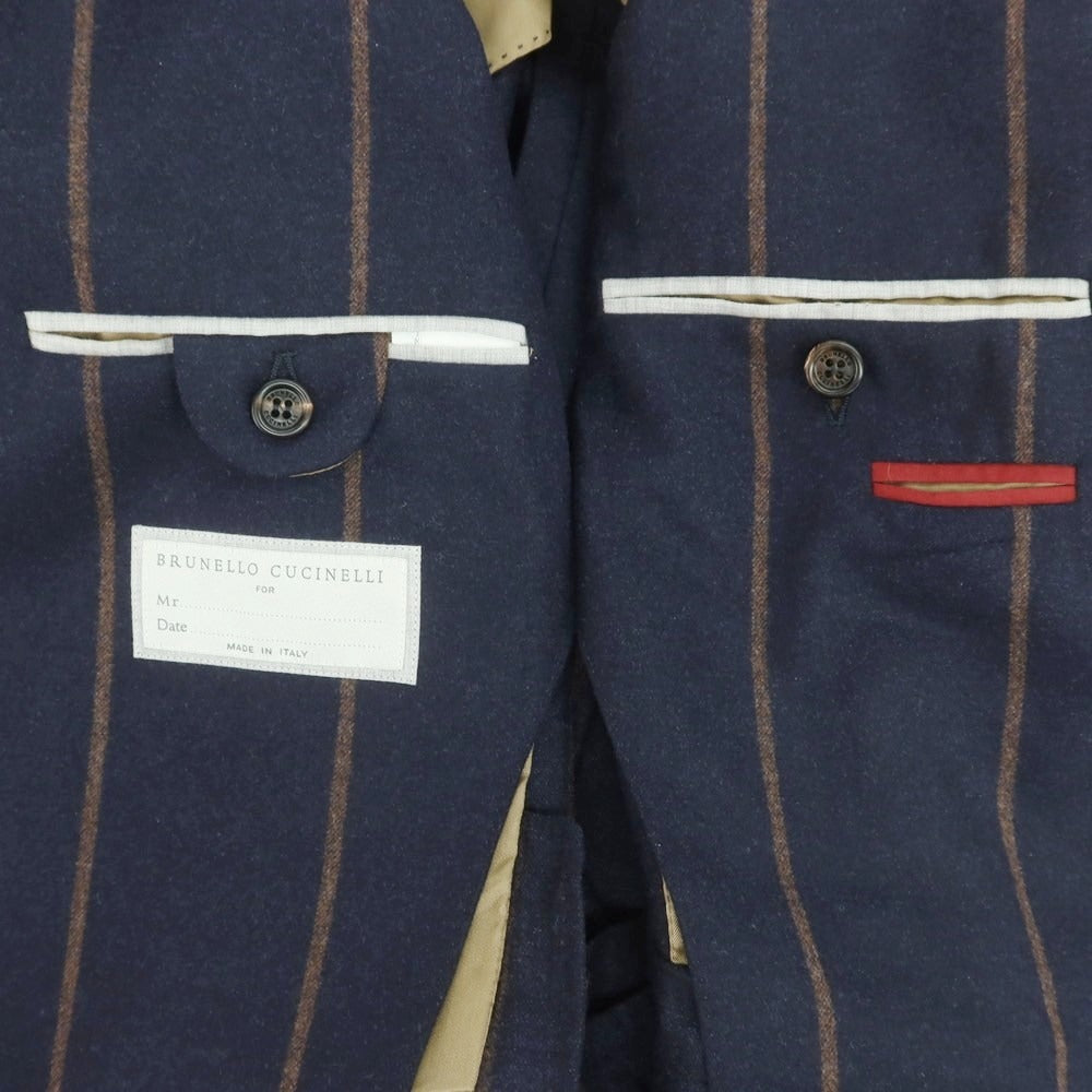 【中古】ブルネロクチネリ Brunello Cucinelli ウールシルクカシミヤ ストライプ テーラードジャケット ネイビーxブラウン【 46 】【 状態ランクC 】【 メンズ 】