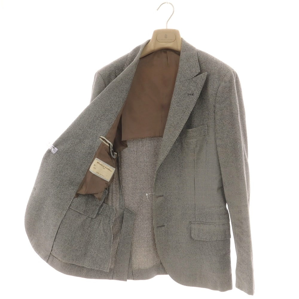 【中古】ブルネロクチネリ Brunello Cucinelli ウール ハウンドトゥース柄 テーラードジャケット オフホワイトxブラック【 46 】【 状態ランクD 】【 メンズ 】