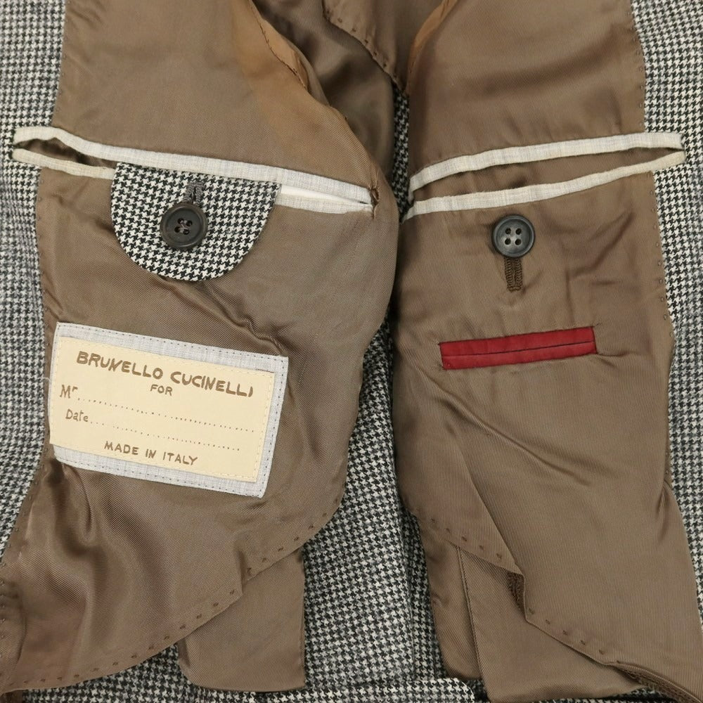 【中古】ブルネロクチネリ Brunello Cucinelli ウール ハウンドトゥース柄 テーラードジャケット オフホワイトxブラック【 46 】【 状態ランクD 】【 メンズ 】