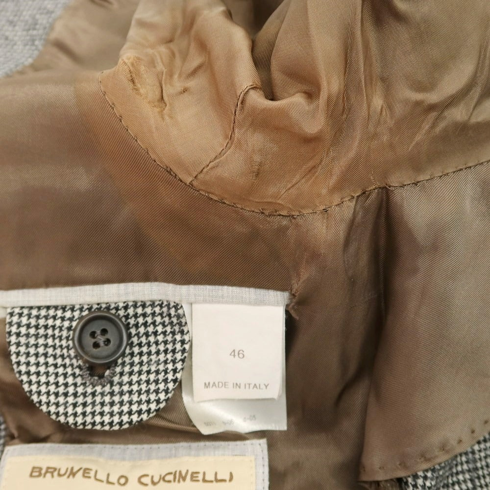 【中古】ブルネロクチネリ Brunello Cucinelli ウール ハウンドトゥース柄 テーラードジャケット オフホワイトxブラック【 46 】【 状態ランクD 】【 メンズ 】