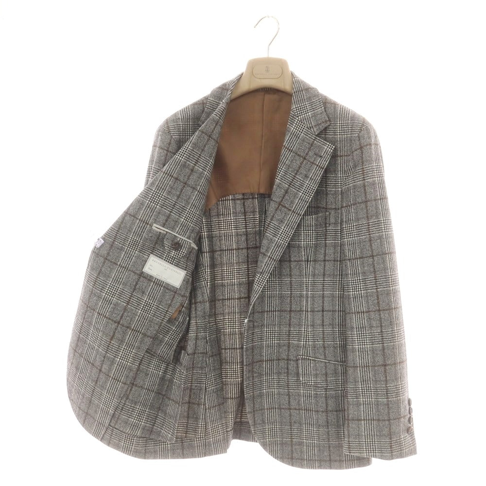【中古】ブルネロクチネリ Brunello Cucinelli ウール チェック テーラードジャケット ホワイト×ブラック×ブラウン【 46 】【 状態ランクB 】【 メンズ 】