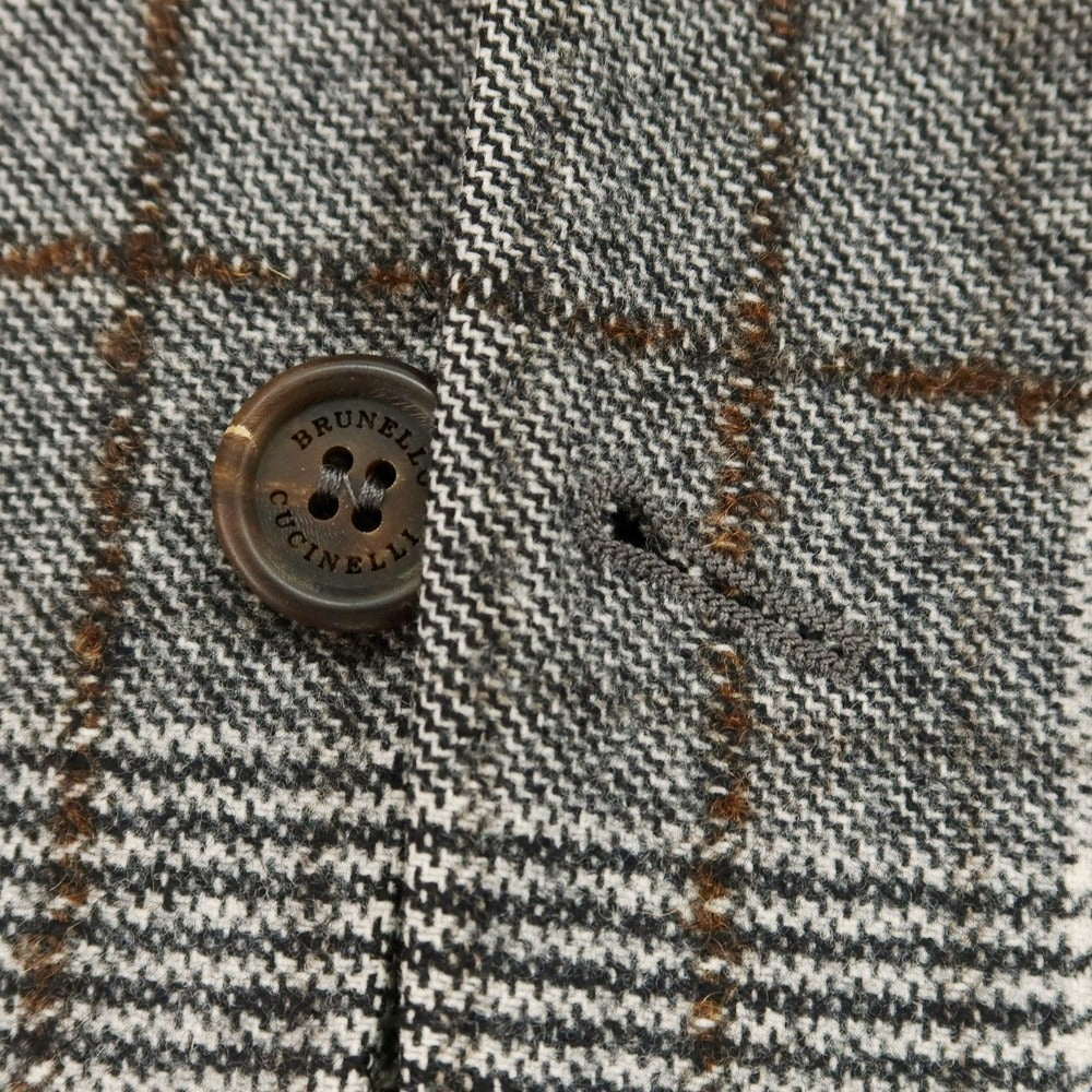 【中古】ブルネロクチネリ Brunello Cucinelli ウール チェック テーラードジャケット ホワイト×ブラック×ブラウン【 46 】【 状態ランクB 】【 メンズ 】