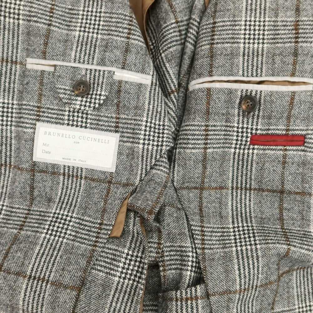 【中古】ブルネロクチネリ Brunello Cucinelli ウール チェック テーラードジャケット ホワイト×ブラック×ブラウン【 46 】【 状態ランクB 】【 メンズ 】