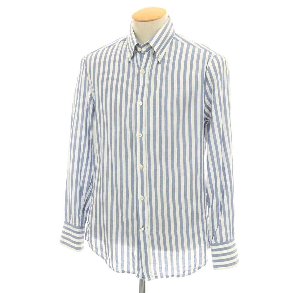 【中古】ブルネロクチネリ Brunello Cucinelli コットン ストライプ ボタンダウン カジュアルシャツ ブルーxホワイト【 S 】【 状態ランクB 】【 メンズ 】