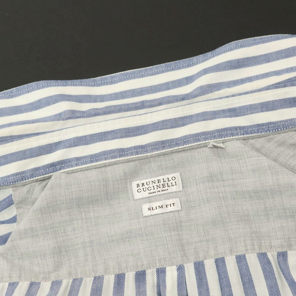 【中古】ブルネロクチネリ Brunello Cucinelli コットン ストライプ ボタンダウン カジュアルシャツ ブルーxホワイト【 S 】【 状態ランクB 】【 メンズ 】