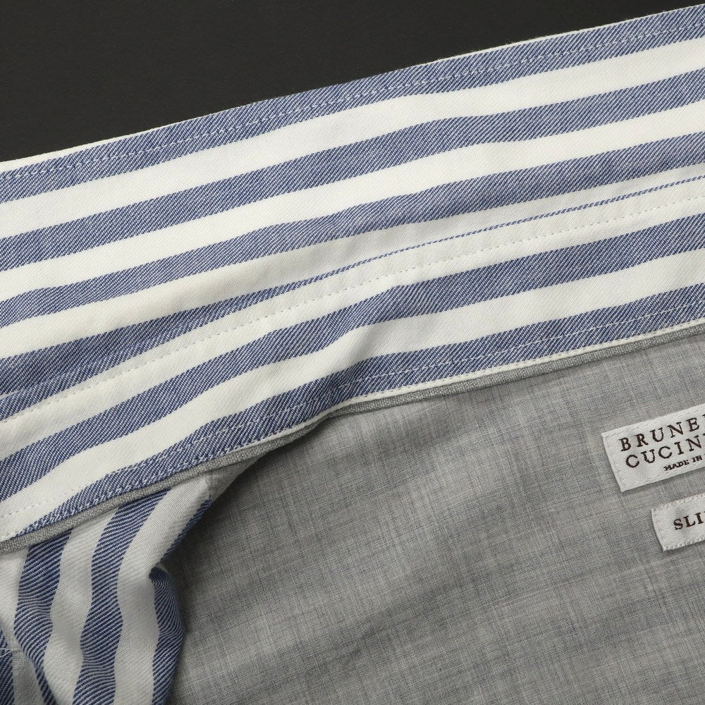【中古】ブルネロクチネリ Brunello Cucinelli コットン ストライプ ボタンダウン カジュアルシャツ ブルーxホワイト【 S 】【 状態ランクB 】【 メンズ 】