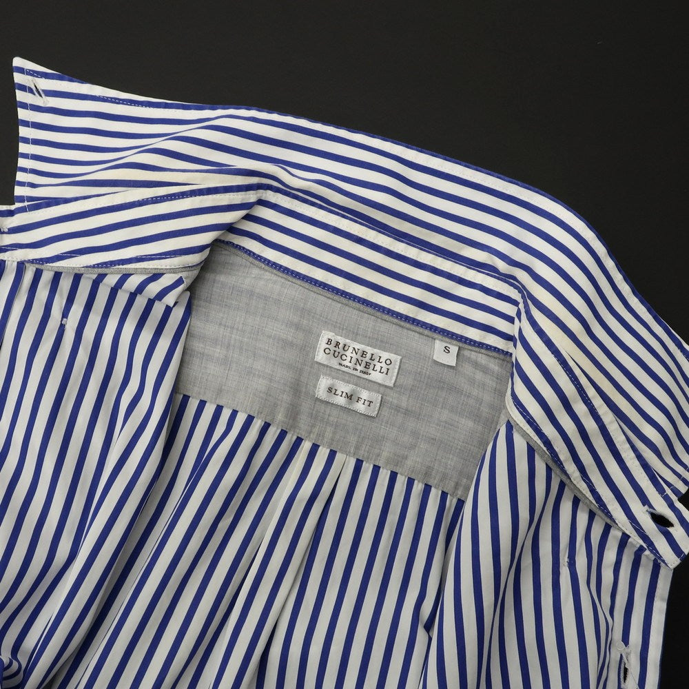 【中古】ブルネロクチネリ Brunello Cucinelli コットン ストライプ ボタンダウン ドレスシャツ ホワイトxブルー【 S 】【 状態ランクD 】【 メンズ 】