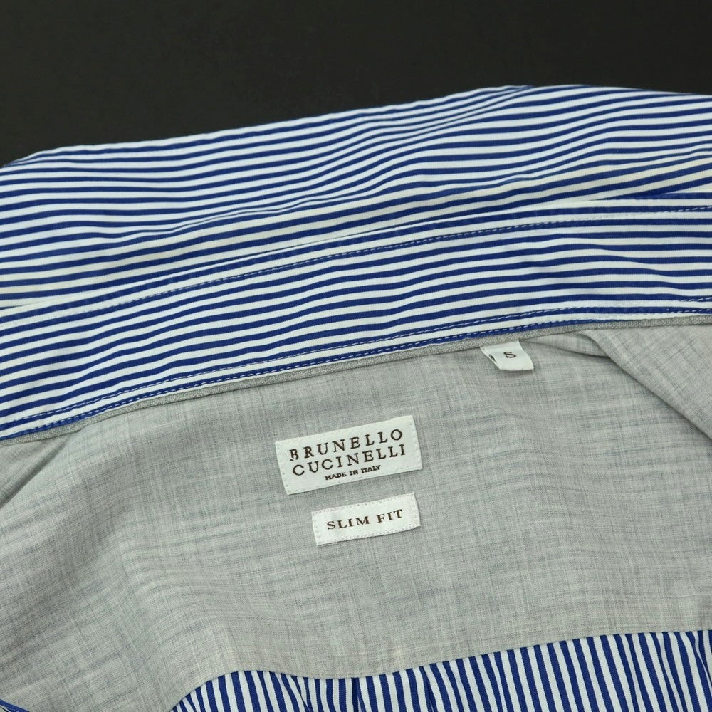 【中古】ブルネロクチネリ Brunello Cucinelli コットン ストライプ ボタンダウン ドレスシャツ ブルーxホワイト【 S 】【 状態ランクC 】【 メンズ 】