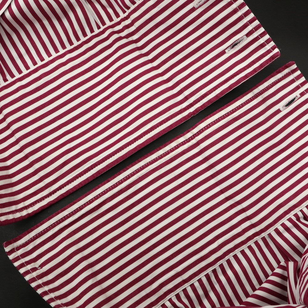 【中古】ブルネロクチネリ Brunello Cucinelli コットン ストライプ ボタンダウン ドレスシャツ ワインレッドxホワイト【 S 】【 状態ランクD 】【 メンズ 】