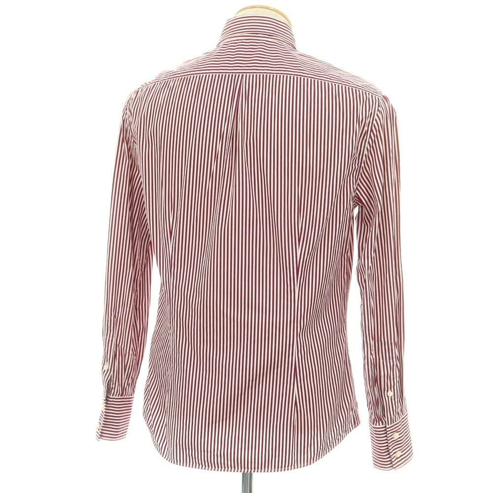 【中古】ブルネロクチネリ Brunello Cucinelli コットン ストライプ ボタンダウン ドレスシャツ ワインレッドxホワイト【 S 】【 状態ランクD 】【 メンズ 】