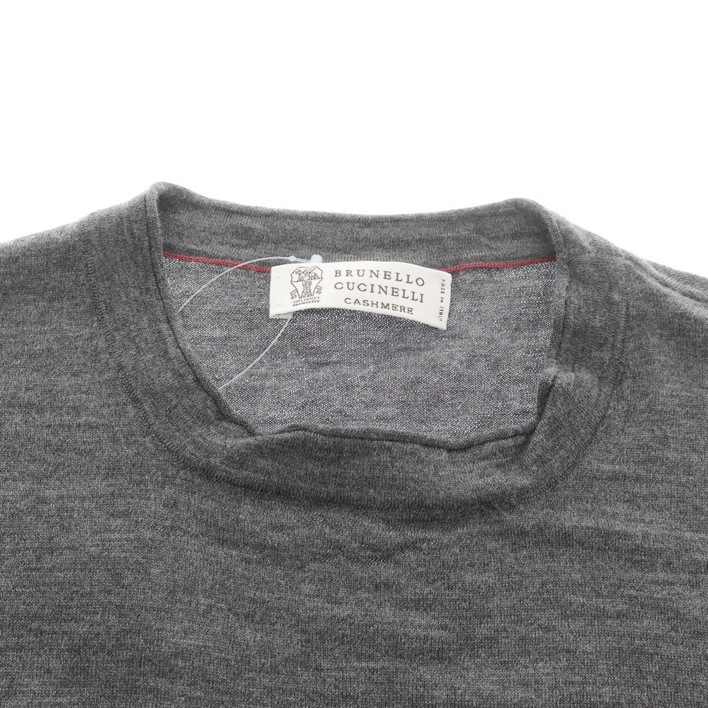 【中古】ブルネロクチネリ Brunello Cucinelli ハイゲージ ウールカシミヤ ボーダー クルーネック プルオーバーニット グレーxホワイト【 46 】【 状態ランクC 】【 メンズ 】