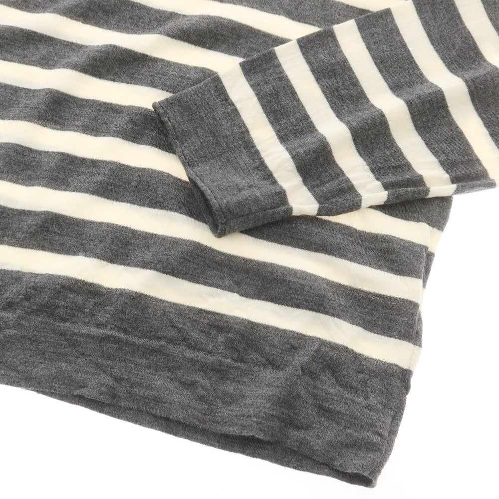 【中古】ブルネロクチネリ Brunello Cucinelli ハイゲージ ウールカシミヤ ボーダー クルーネック プルオーバーニット グレーxホワイト【 46 】【 状態ランクC 】【 メンズ 】