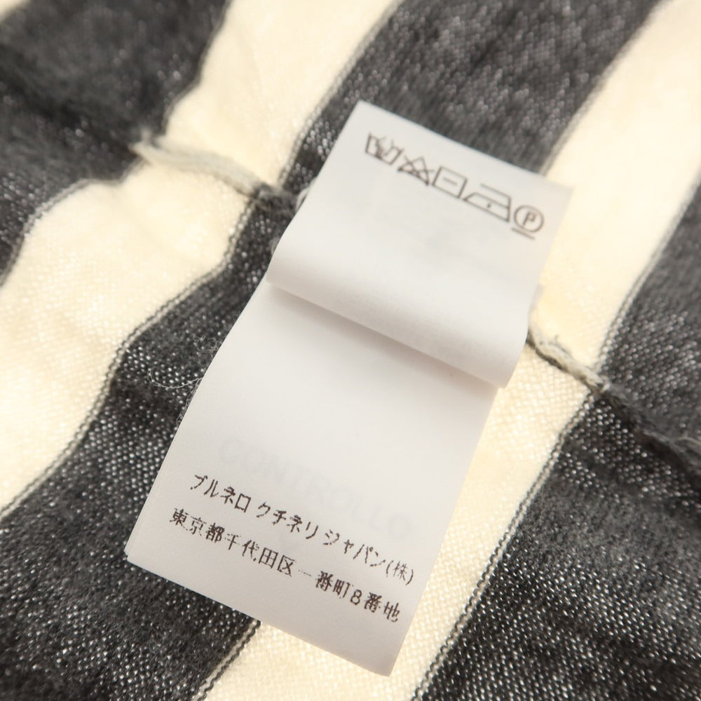 【中古】ブルネロクチネリ Brunello Cucinelli ハイゲージ ウールカシミヤ ボーダー クルーネック プルオーバーニット グレーxホワイト【 46 】【 状態ランクC 】【 メンズ 】