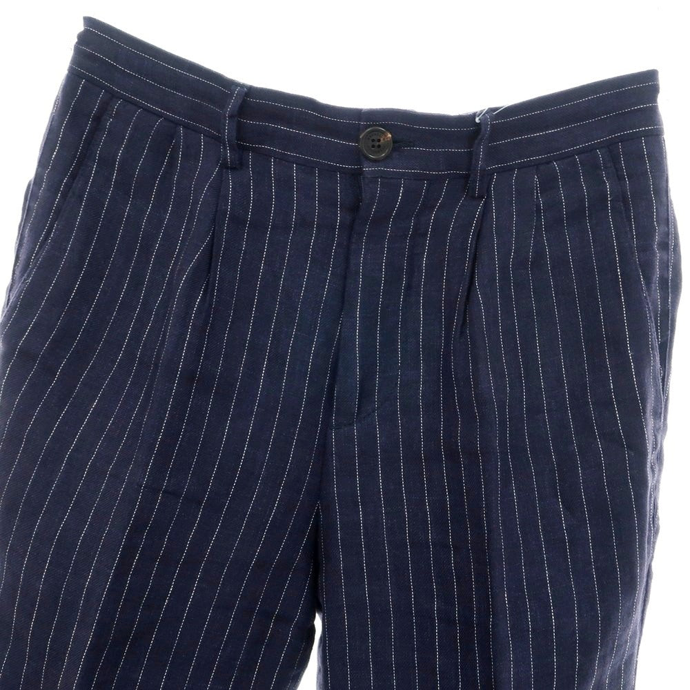 【中古】ブルネロクチネリ Brunello Cucinelli リネン ピンストライプ ドレススラックスパンツ ネイビーxホワイト【 44 】【 状態ランクC 】【 メンズ 】