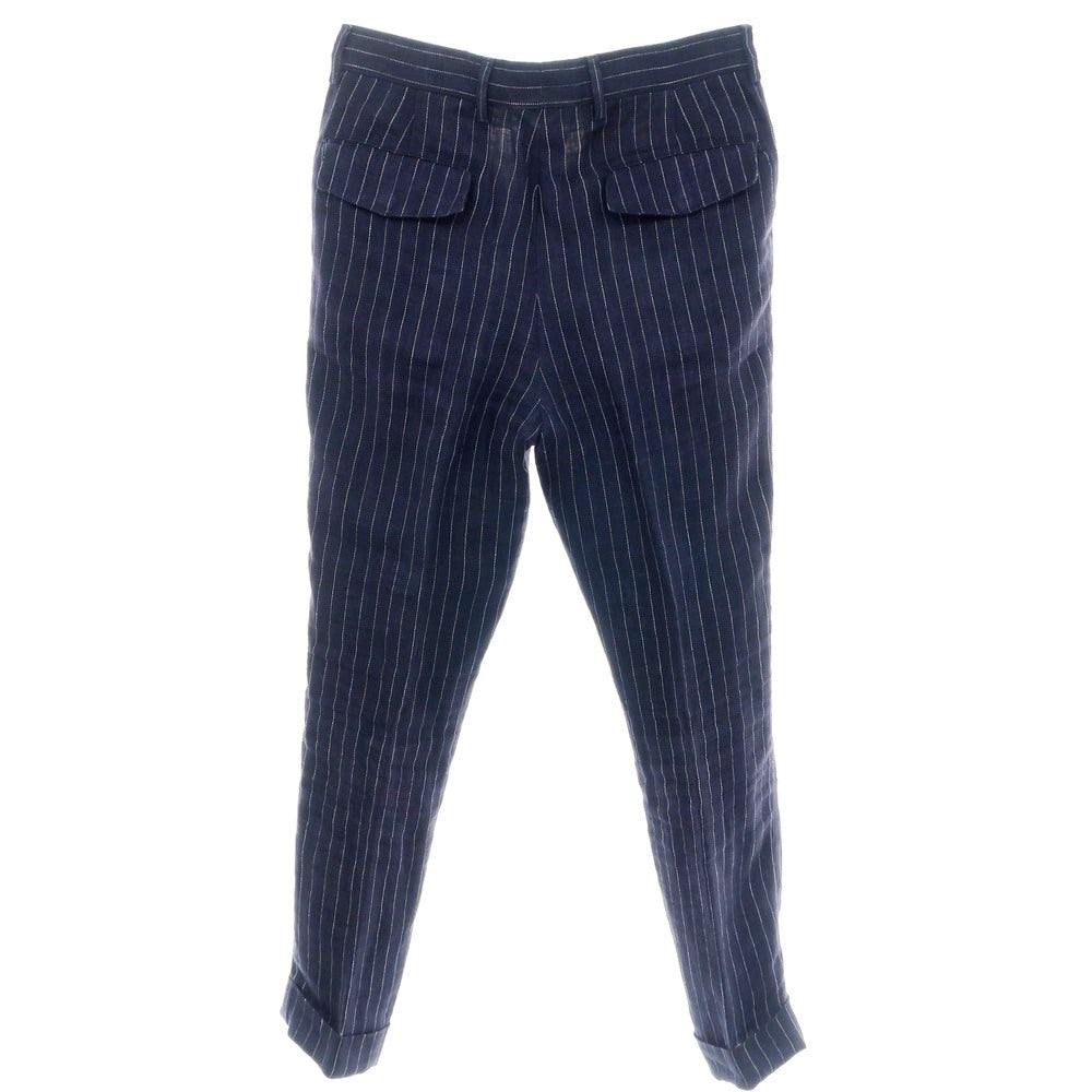 【中古】ブルネロクチネリ Brunello Cucinelli リネン ピンストライプ ドレススラックスパンツ ネイビーxホワイト【 44 】【 状態ランクC 】【 メンズ 】