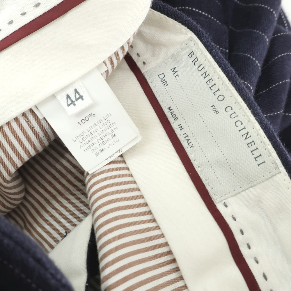 【中古】ブルネロクチネリ Brunello Cucinelli リネン ピンストライプ ドレススラックスパンツ ネイビーxホワイト【 44 】【 状態ランクC 】【 メンズ 】