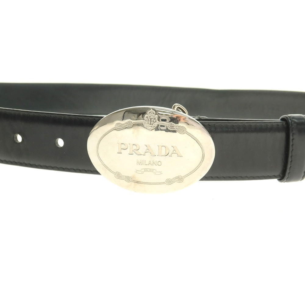 【中古】プラダ PRADA オーバルバックル レザー ベルト ブラック【 90 】【 状態ランクC 】【 メンズ 】