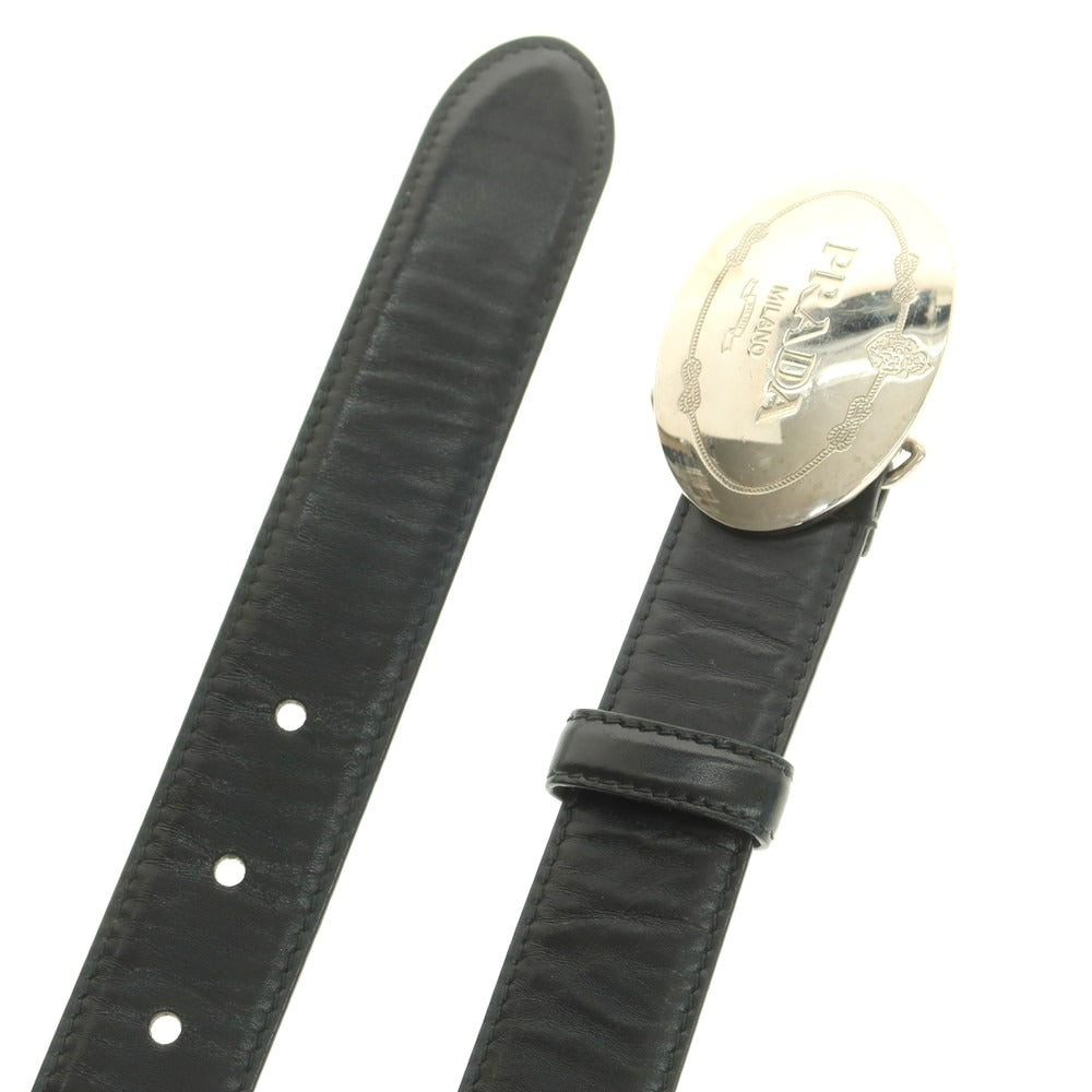 【中古】プラダ PRADA オーバルバックル レザー ベルト ブラック【 90 】【 状態ランクC 】【 メンズ 】