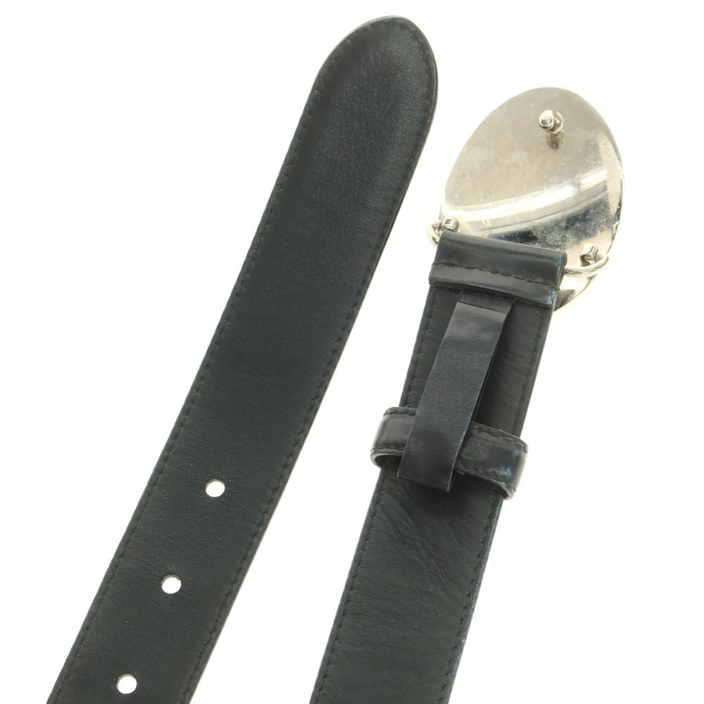 【中古】プラダ PRADA オーバルバックル レザー ベルト ブラック【 90 】【 状態ランクC 】【 メンズ 】