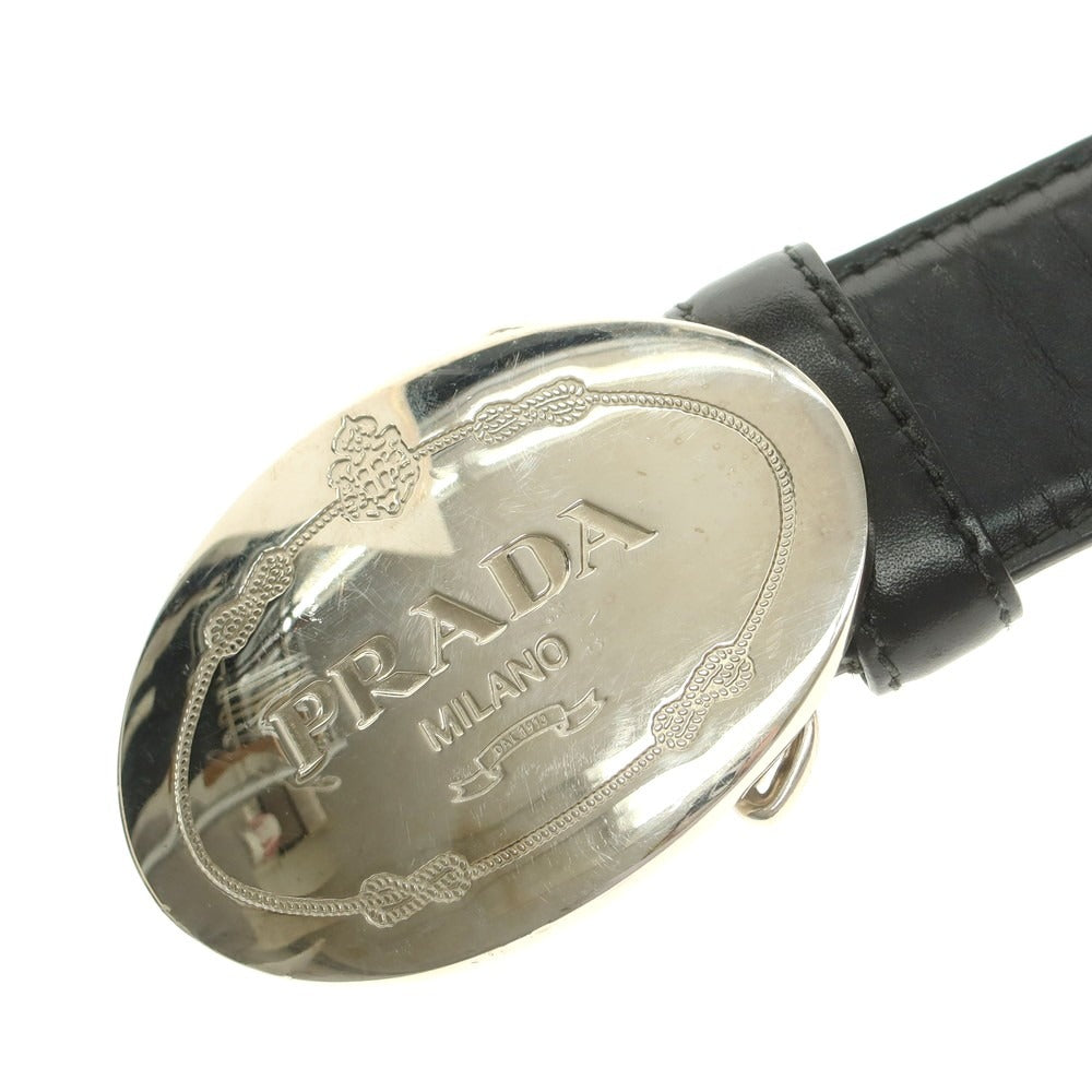 【中古】プラダ PRADA オーバルバックル レザー ベルト ブラック【 90 】【 状態ランクC 】【 メンズ 】