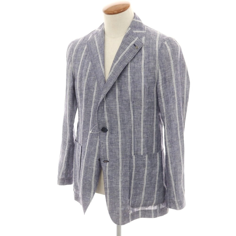 【中古】タリアトーレ TAGLIATORE リネン ストライプ テーラードジャケット ブルー【 46 】【 状態ランクA 】【 メンズ 】